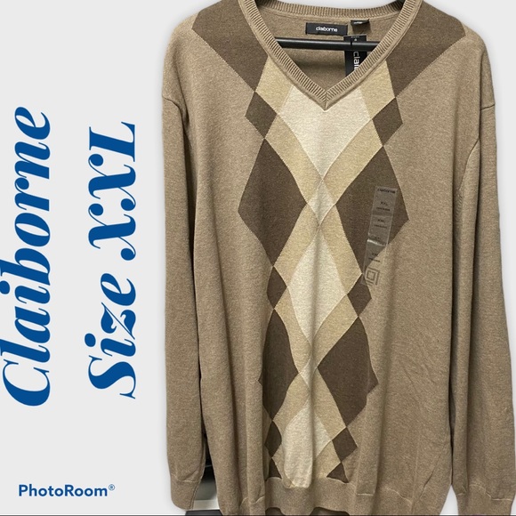 Men's V-Neck Argyle Sweater, Brown/Tan XXL - Picture 1 of 3